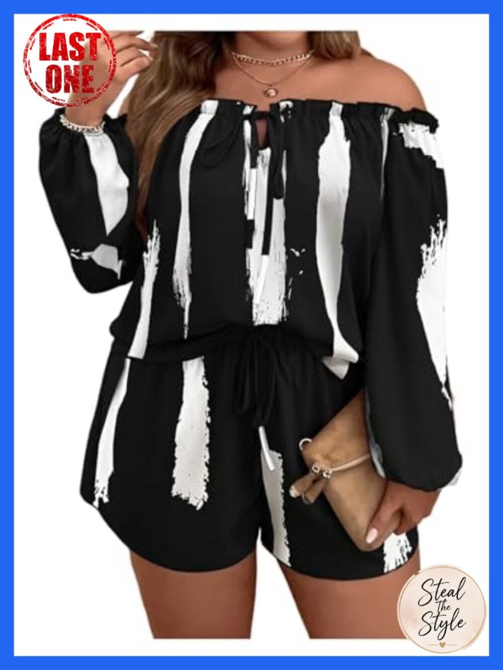 Plus Size Boho 2 Piece Outfit Off Shoulder Top & Shorts Set Frill Trim